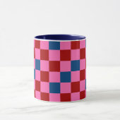 Mug Red Pink Blue Checkered Pattern Design  (Centre)