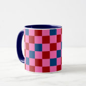 Mug Red Pink Blue Checkered Pattern Design  (Devant gauche)