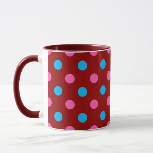 Mug Red Pink Blue Polka Dot Pattern (Gauche)