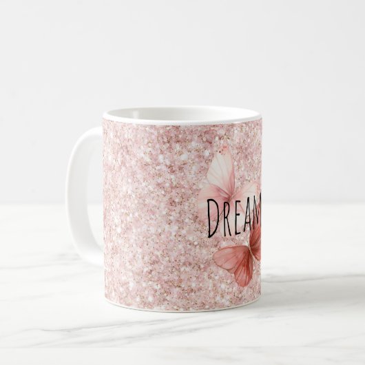 Mug Red Pink Glitter Butterflies (Devant gauche)