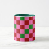 Mug Red Pink Green Checkered Pattern Design  (Centre)