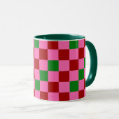 Mug Red Pink Green Checkered Pattern Design  (Devant droit)