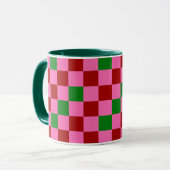 Mug Red Pink Green Checkered Pattern Design  (Devant gauche)