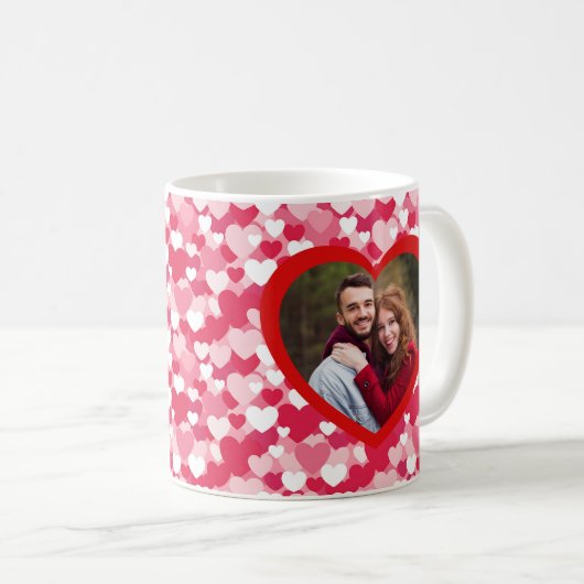 Mug Red & Pink Heart Pattern Two Photo Personalized (Devant droit)