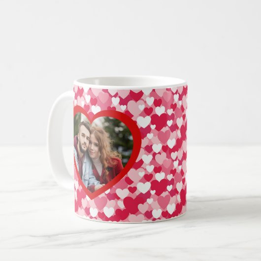 Mug Red & Pink Heart Pattern Two Photo Personalized  (Devant gauche)