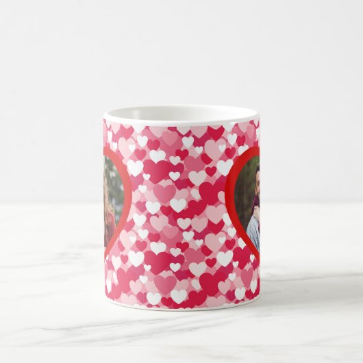 Mug Red & Pink Heart Pattern Two Photo Personalized  (Centre)