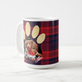 Mug Red Plaid & Gold Pet Empreinte de patte Photo & Sn (Devant gauche)