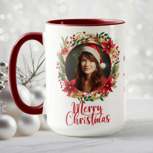 Mug Red Poinsettia Wreath