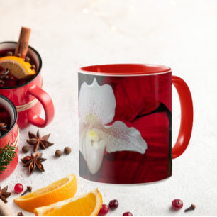 Mug Red Poinsettias et Lady Slipper Orchid Holiday