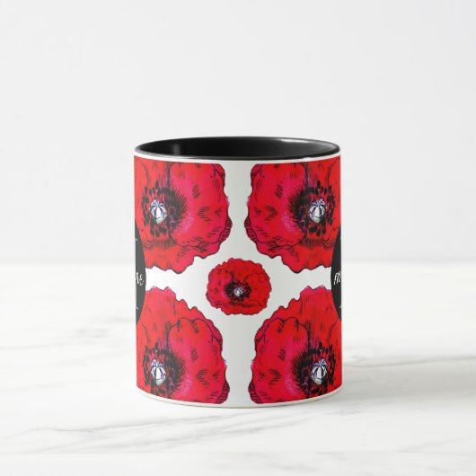 Mug Red Poppies Ajouter votre nom et initial (Centre)
