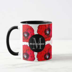 Mug Red Poppies Ajouter votre nom et initial