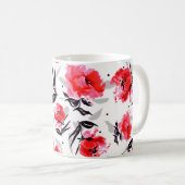 Mug Red Poppy sur un arrière - plan blanc à rayures gr (Devant droit)