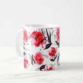 Mug Red Poppy sur un arrière - plan blanc à rayures gr (Devant gauche)