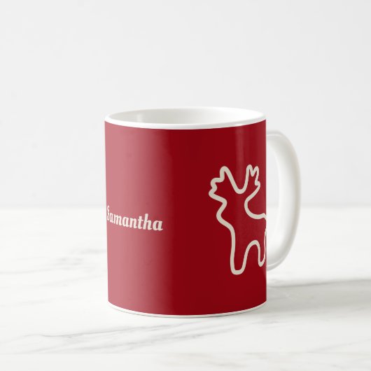 Mug Red Reindeer Contour Personalized Name (Devant droit)