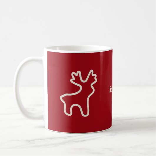 Mug Red Reindeer Contour Personalized Name (Gauche)