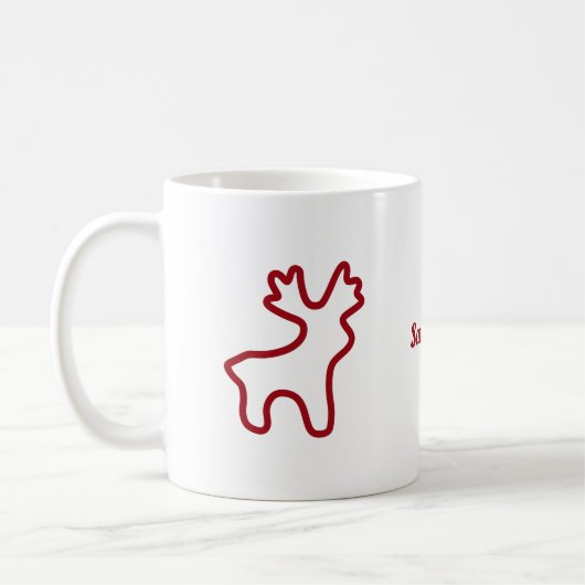 Mug Red Reindeer Contour Personalized Name (Gauche)