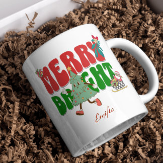 Mug Red Retro Merry Nom clair Arbre de Noël