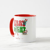 Mug Red Retro Merry Nom clair Arbre de Noël (Devant gauche)