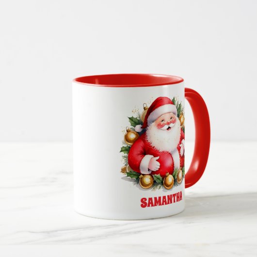 Mug Red Retro Santa Claus Noël Enfants Chocolat chaud (Devant droit)