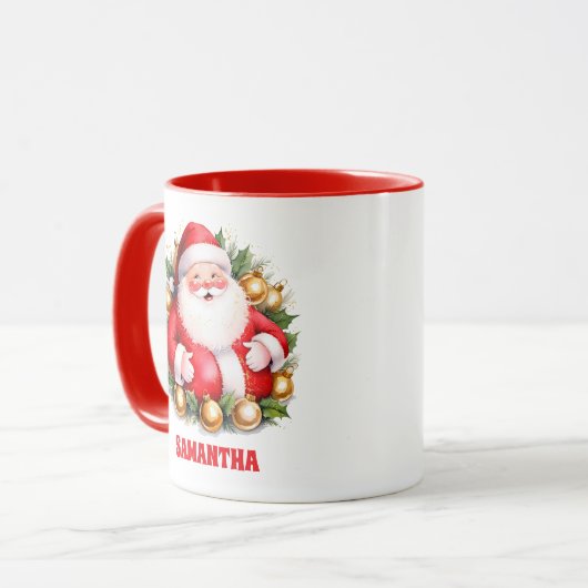 Mug Red Retro Santa Claus Noël Enfants Chocolat chaud (Devant gauche)