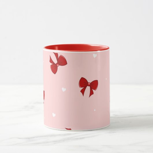 Mug Red Ribbon Bow Pattern | Sweet Pastel Pink Cute (Centre)