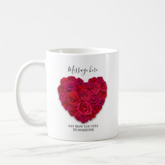 Mug Red Rose Heart Romantic Floral Custom Text (Gauche)