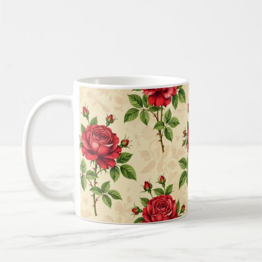 Mug Red rose vintage pattern (Gauche)