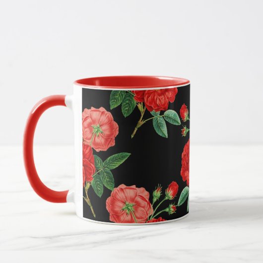 Mug Red Roses, Black Background, (Gauche)
