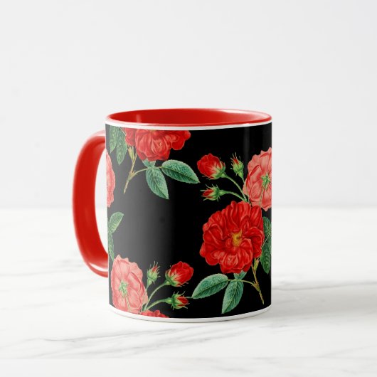Mug Red Roses, Black Background, (Devant gauche)