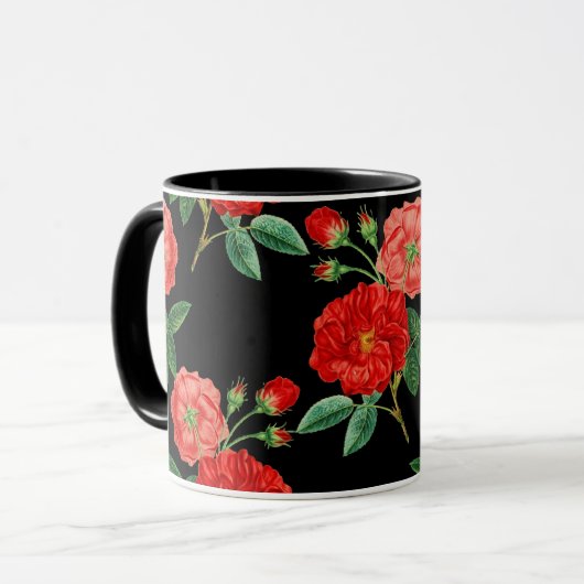 Mug Red Roses, Black Background, (Devant gauche)