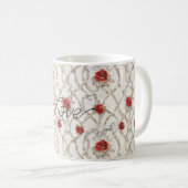 Mug Red Roses Faux Wood Floral Love (Devant droit)