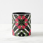 Mug Red roses flowers floral kaleidoscopic white (Centre)