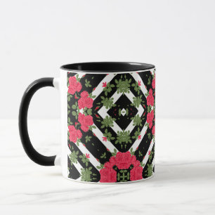 Mug Red roses flowers floral kaleidoscopic white