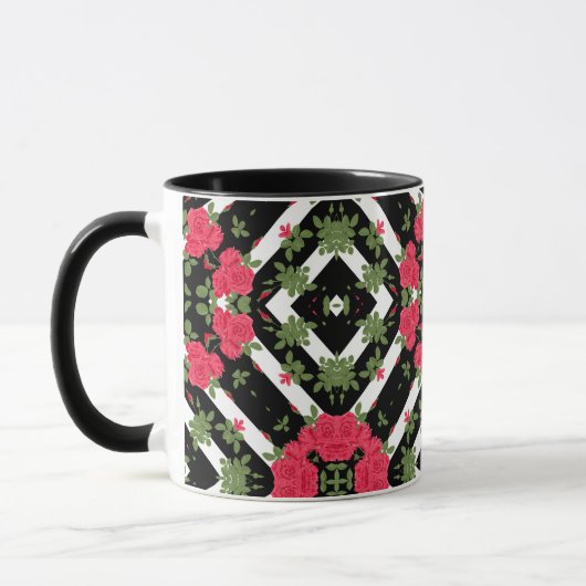 Mug Red roses flowers floral kaleidoscopic white (Gauche)