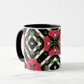 Mug Red roses flowers floral kaleidoscopic white (Devant gauche)
