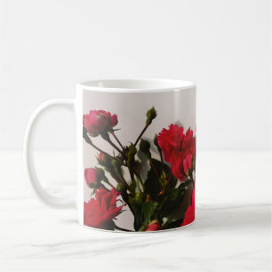 Mug Red roses fresh buds blooming bright flowers flora