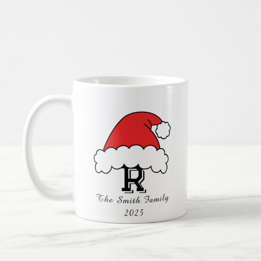 Mug Red Santa Hat Monogram Famille Noël (Gauche)