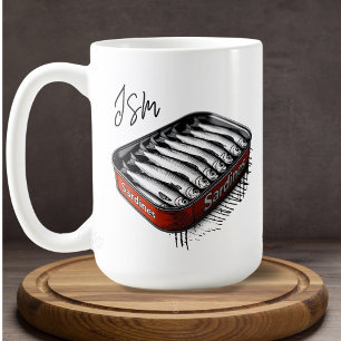 Mug Red Sardine Art Tin Personnalisé Nom du monogramme