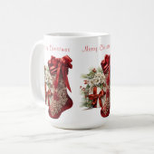 Mug Red Satin Noël Stocker cadeaux de vacances (Devant gauche)