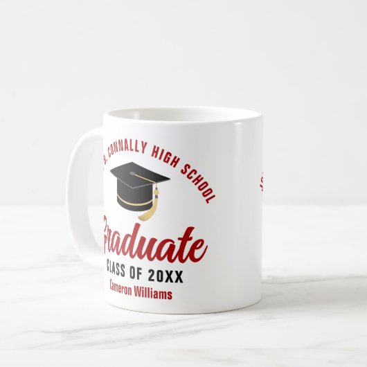 Mug Red Script Graduate Custom Graduate Cadeau (Devant gauche)
