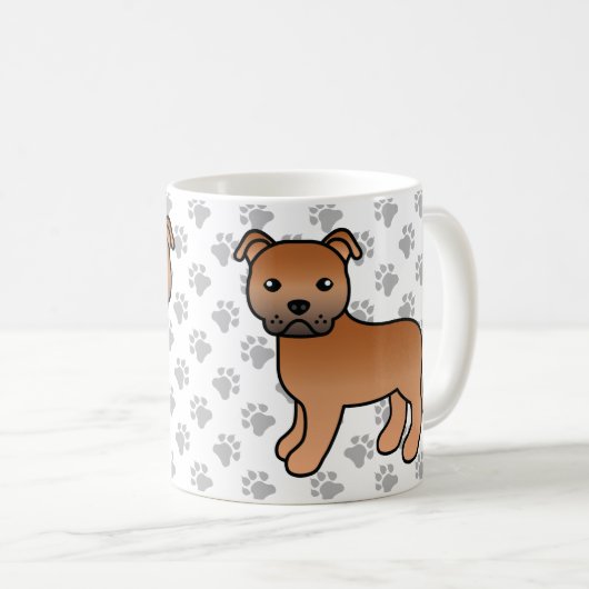 Mug Red Staffordshire Bull Terrier mignon chien de des (Devant droit)