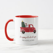 Mug Red Truck Christmas Tree Snow Man Name Holiday (Gauche)