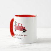 Mug Red Truck Christmas Tree Snow Man Name Holiday (Devant gauche)