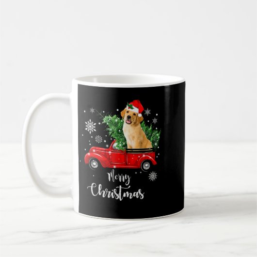 Mug Red Truck Merry Christmas Tree Golden Retriever Ch (Gauche)