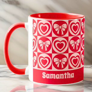 Mug Red Vintage Retro Hearts and Bows Valentines Day