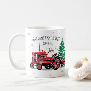 Mug Red Vintage Tracteur Christmas Tree Ajouter un nom