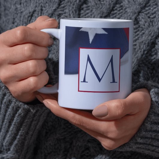 Mug Red White Blue American Flag Monogram