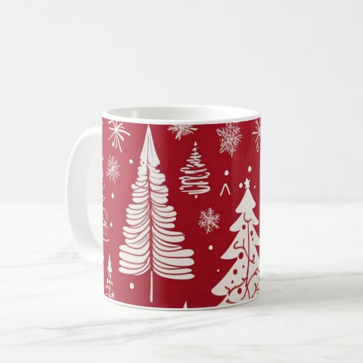 Mug Red White Christmas Tree Snowflake Pattern  (Devant gauche)