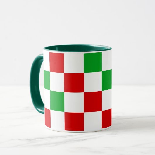 Mug Red White Green Checkered Pattern Design  (Devant gauche)