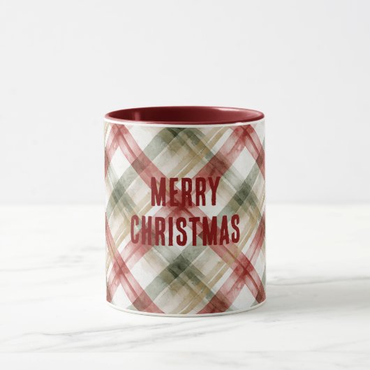 Mug Red White Green Plaid Stripes Christmas (Centre)